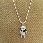Very Cute Silver Teddy Bear with emerald eyes Pendant Necklace (movable) Photo 0