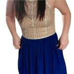 Say Yes to The Prom Dress Womens Size 3 Blue Beaded Halter Neck Sheer Satin Zip Photo 9