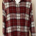 American Eagle Flannel Red, White & Brown Plaid Button Down Sz L Boyfriend Fit. Photo 0