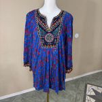 Soft Surroundings  Womans L Blue Floral Paisley Embroidered Beaded Boho Tunic Top Photo 1