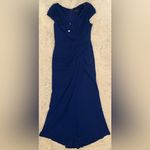 Tadashi Shoji NEW TADASHI SHOJ CARGILL pleated Crepe Trumpet draped Blue gown sz L Photo 3