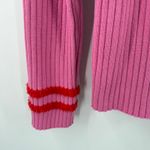 English Factory Sweater Women's Size Large Rib Ruffle Edge Pink Red Fuzzy Cuffs Photo 6