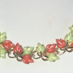 Vintage Gold Tone Green Melon Thermoset Floral Chunky Bracelet Photo 0