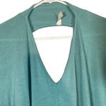 Luxe Baby Blue Short Sleeve Key Hole Cut Out High Low Tunic Blouse Women SZ M Photo 3