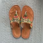 Vintage Coconuts Beaded Leather Flip Flops Sandals Size 9 Tan Photo 7