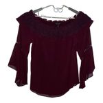 White House | Black Market Dark Red Crochet-Trim Off-The-Shoulder Blouse XL‎ New Photo 3