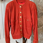 Vintage Crimson Rust Red Suede Leather Bomber Jacket Size L Photo 0