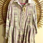 easel  Long Sleeve Linen Blend Purple White Button Up Tunic Dress Boho Beach Photo 0