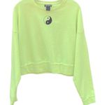 Hot Topic NWT Womens medium pullover neon yellow yin yang cropped sweatshirt Photo 1