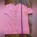 Lands' End VTG  100% Cotton Knit Chunky Boxy Button Cardigan Bubble Gum Pink Photo 7