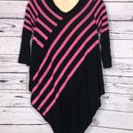 Ny Collection Size S Black & Pink Stripe Asymmetrical Hemline Tunic Sweater Top Photo 3