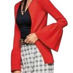 CAbi Ribbed knit cardigan trumpet bell sleeve snap closure stretch red-orange coral Photo 1