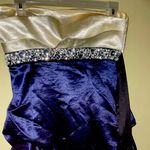 Navy Blue and Off White Belted Formal Dress Size 12 Photo 1