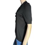 Hugo Boss Women’s Size M Black Silk Cashmere Knit Ruffle Front Henley Sweater Photo 3