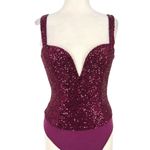 Lulus Sequin Bodysuit Plum Purple Plunging Neckline Size Medium NWT Photo 9
