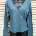 Mossimo Supply Co. Teal Wrap Front Long Sleeve‎ Ribbed Size Medium Blue Photo 0