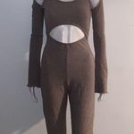 Pretty Little Thing s Brown Jumpsuit With Front Cutout - Long Sleeves Photo 0