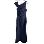 Aidan Mattox Aidan Maddox Asymmetrical Neckline‎ Glitter Gown 4 Navy Blue Photo 3