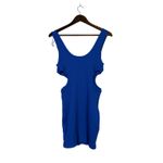 ZARA Ribbed Side Cutouts Bodycon Midi Dress Stretch Slim Round Neck L Royal Blue Photo 10