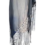 None Sheer Black Fringe Shawl Beaded Wrap Evening Boho Hippie Lightweight Layer Photo 3