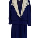 Vintage 80’s Fashion Lindsey Blake Blue Pleated Dress Long Sleeve Size 12 Retro Photo 2