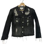 frame denim Gaven Black Distressed Rigid Hem Denim Jacket XS Photo 1