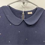 J.Crew Navy Blue Shirt Peter Pan Collar Polk a dot blouse 3/4 sleeves cotton zip back S Photo 7
