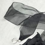 Faux Pearl and Clear Beaded Black Ribbon Tie Statement Necklace Photo 2