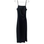 Grade & Gather  Black Silky Slip Dress Gathered Side Maxi Side Slit Photo 3