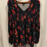 Torrid  black floral roses smocked high low tunic mini dress vneck button front Photo 9