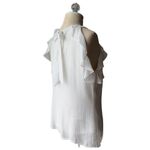 Cache  White Ruffle Flutter Halter Keyhole Top Blouse Sleeveless Size Medium NWT Photo 1