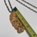 Carved Wood Pendant Forest Frog on Silver Tone Necklace Chain Photo 7