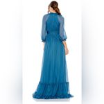 Mac Duggal NWT  68225 Chiffon Ruched Illusion Raglan Sleeve Ruffled Gown Ocean 4 Photo 1
