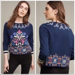 Anthropologie ANTHRO MONOGRAM HWR FAIR ISLE INTARSIA BALLET NECK BLUE CROP KNIT SWEATER Photo 1
