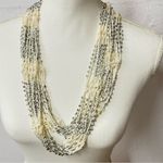 Boho Crochet Cream & Silver Necklace Extra Long Layering Photo 0