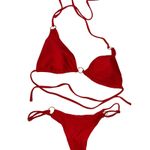 Red Bikini Set Medium String Tie Triangle Swimsuit Ring Detail Sexy Beachwear Photo 5