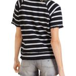 Chaser Striped Black Linen French Terry Sweatshirt Tee Raw Hem Short Sleeves XS Photo 4