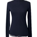 Justify  large casual high neck black ribbed long sleeve blouse with rose on neck Photo 5
