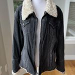 Vintage Baileys Point Black Denim Sherpa Trim Quilted Lining Jean Jacket Large Photo 0