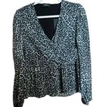 The Kooples  Peplum Top Womens 3 Large Multicolor Leopard Print Surplice Ruched Photo 0