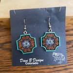 Painted wood and glass folk art style earrings Blue Photo 4