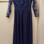 M/L Blue Floral Embroidered Transparent Mesh Long Sleeve Lined Zip Up Maxi Gown Size L Photo 0