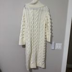 Farm Rio  Chunky Cable Knit Sweater Dress Ivory Size XS Pompoms Photo 5