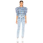 Isabel Marant  Esmee Twisted Plaid Puff Shoulder Blouse in Blue Pink Green‎ Photo 4
