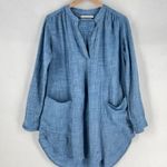 Seafolly  Boyfriend Beach Shirt Blue Chambray Lightweight Roll Tab Sleeves V-Neck Photo 2