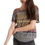 Lucky Brand Mixed Media Flutter Sleeve Top Womens Size M Cut Out Back Multicolor Photo 0