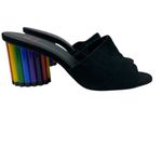 YRU Rainbow Road Slide Sandal Heels Black Suede Size US 9 Photo 5