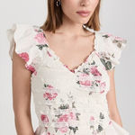 Love Shack Fancy  Compass Top Paradise Pink White Floral Smocked Ruffle Lace Sz M Photo 0