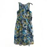 Adrianna Papell  Womens  Floral Printed Veiled‎ Fit & Flare Blue Dress Size 8 NWT Photo 7