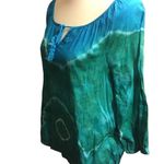Nine West  American Vintage Blue/Green Tie-Dye 100% Cotton Blouse Size Small Photo 3
